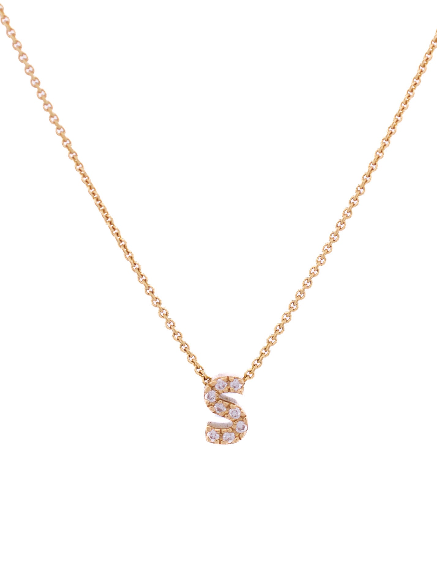 18-karat gold letter necklace with one diamond letter
