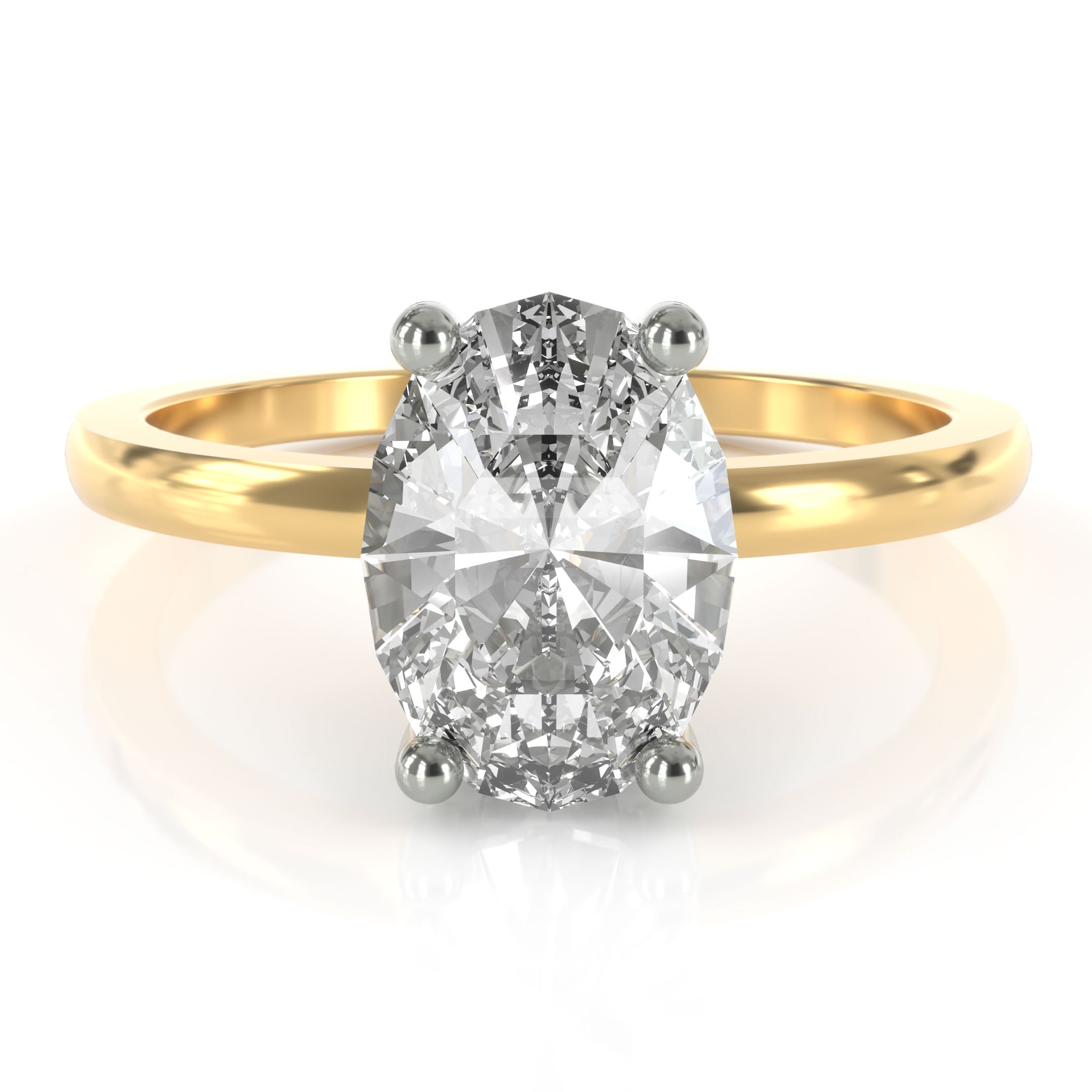 Oval solitaire engagement ring - 18-karat gold with platinum prongs