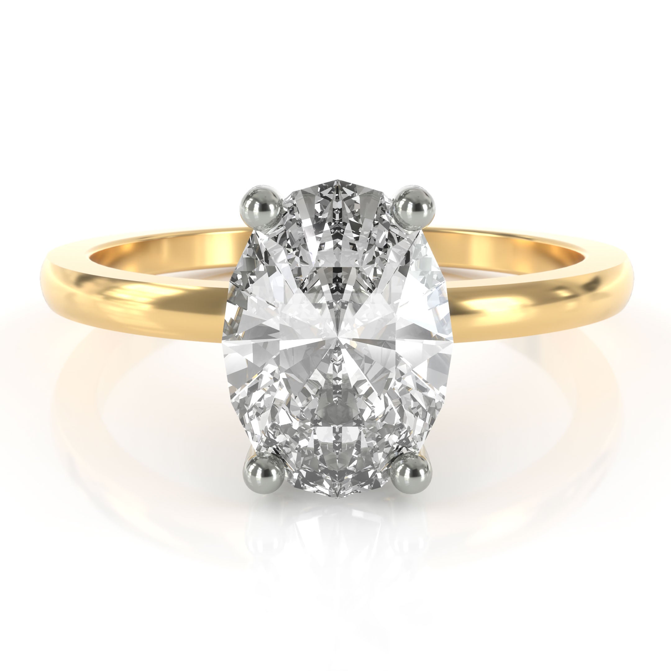 Ovaali solitaire kihlasormus - 18k keltakulta & platinaistutus