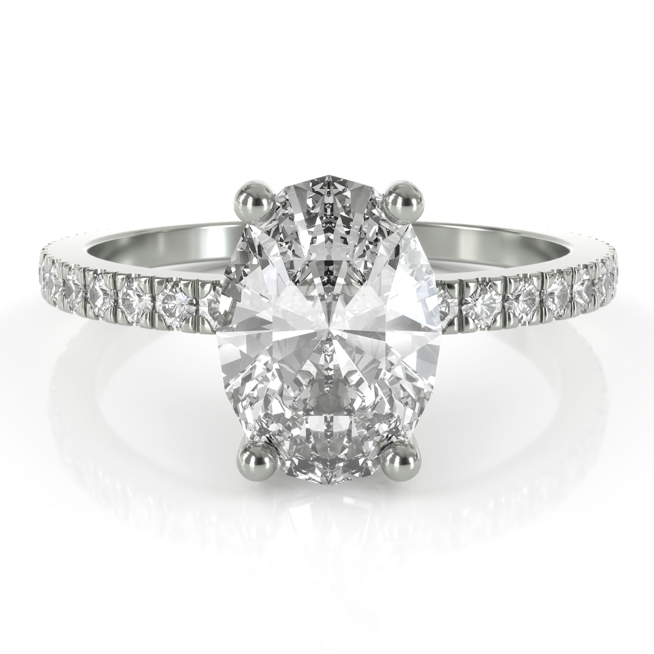 Oval solitaire engagement ring with pave band - platinum