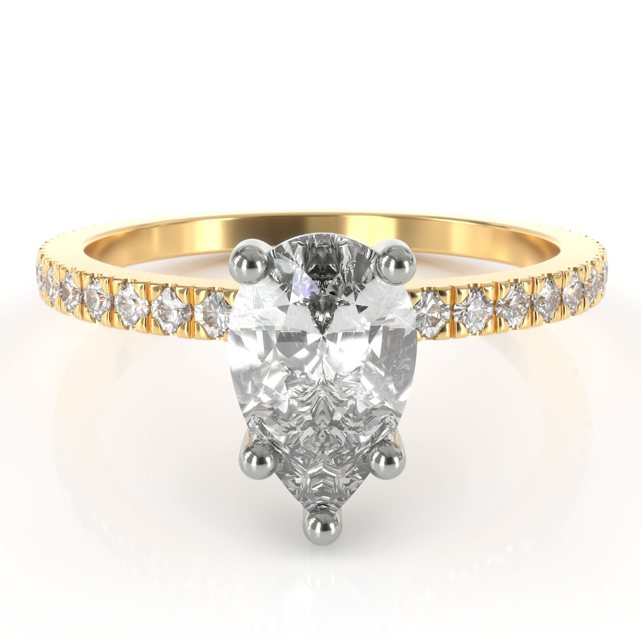 Pisara solitaire kihlasormus sivukivillä - 18k keltakulta & platinaistutus