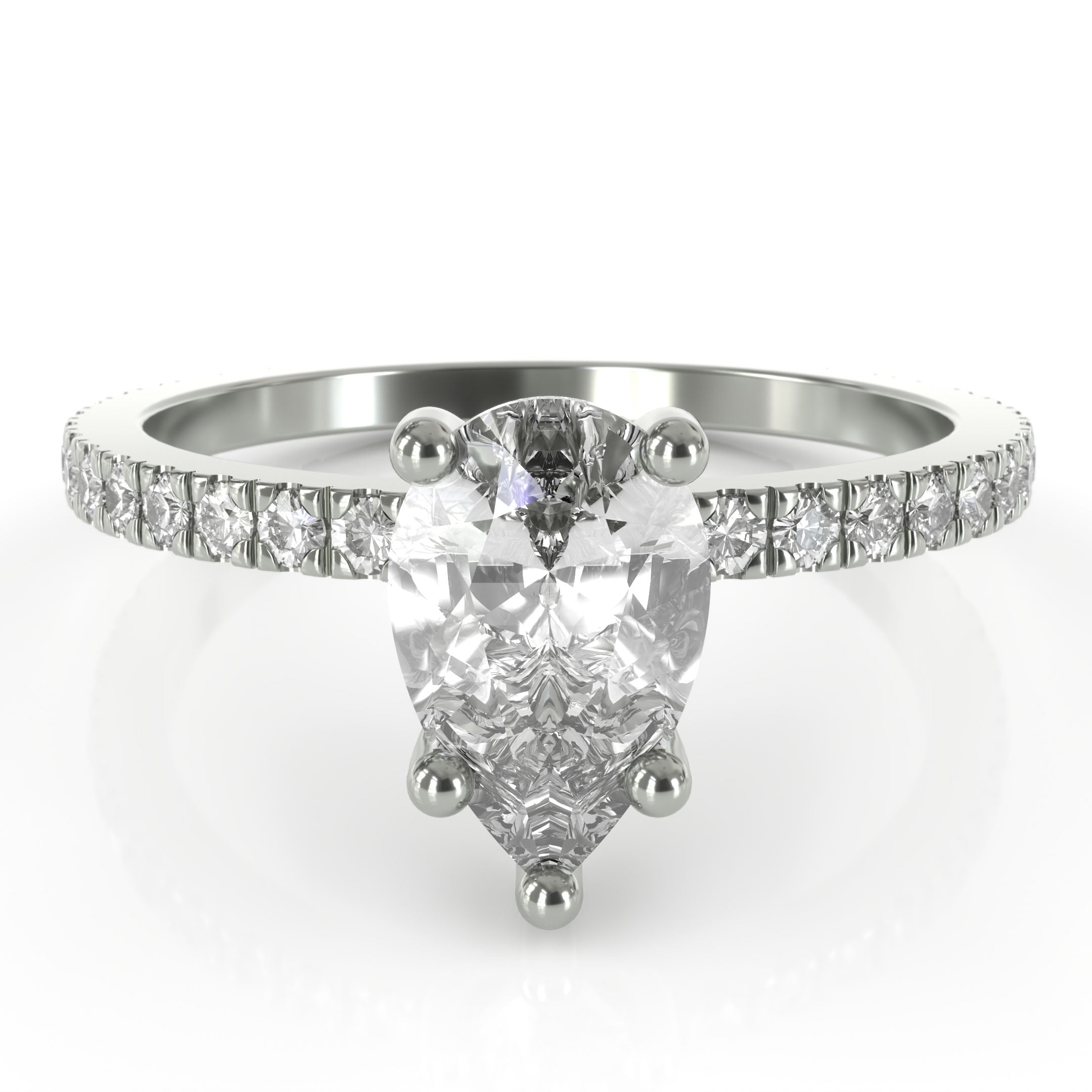 Pear solitaire engagament ring with pave band - platinum