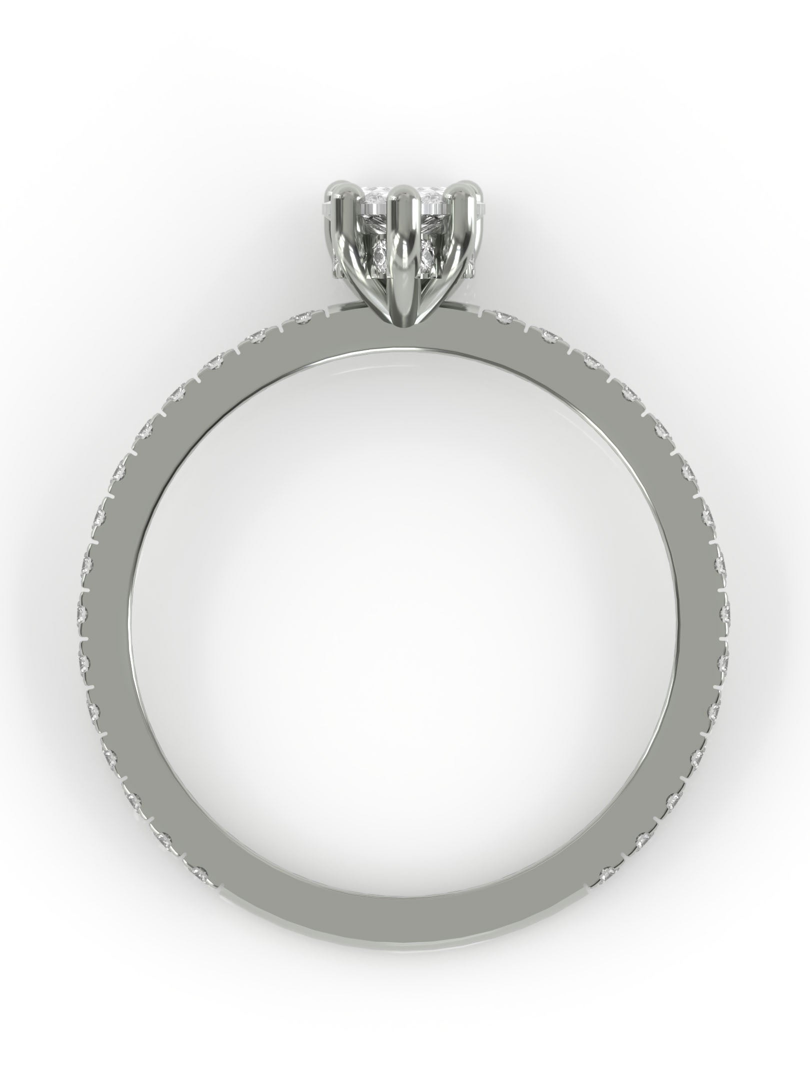 Pear solitaire engagament ring with pave band - platinum