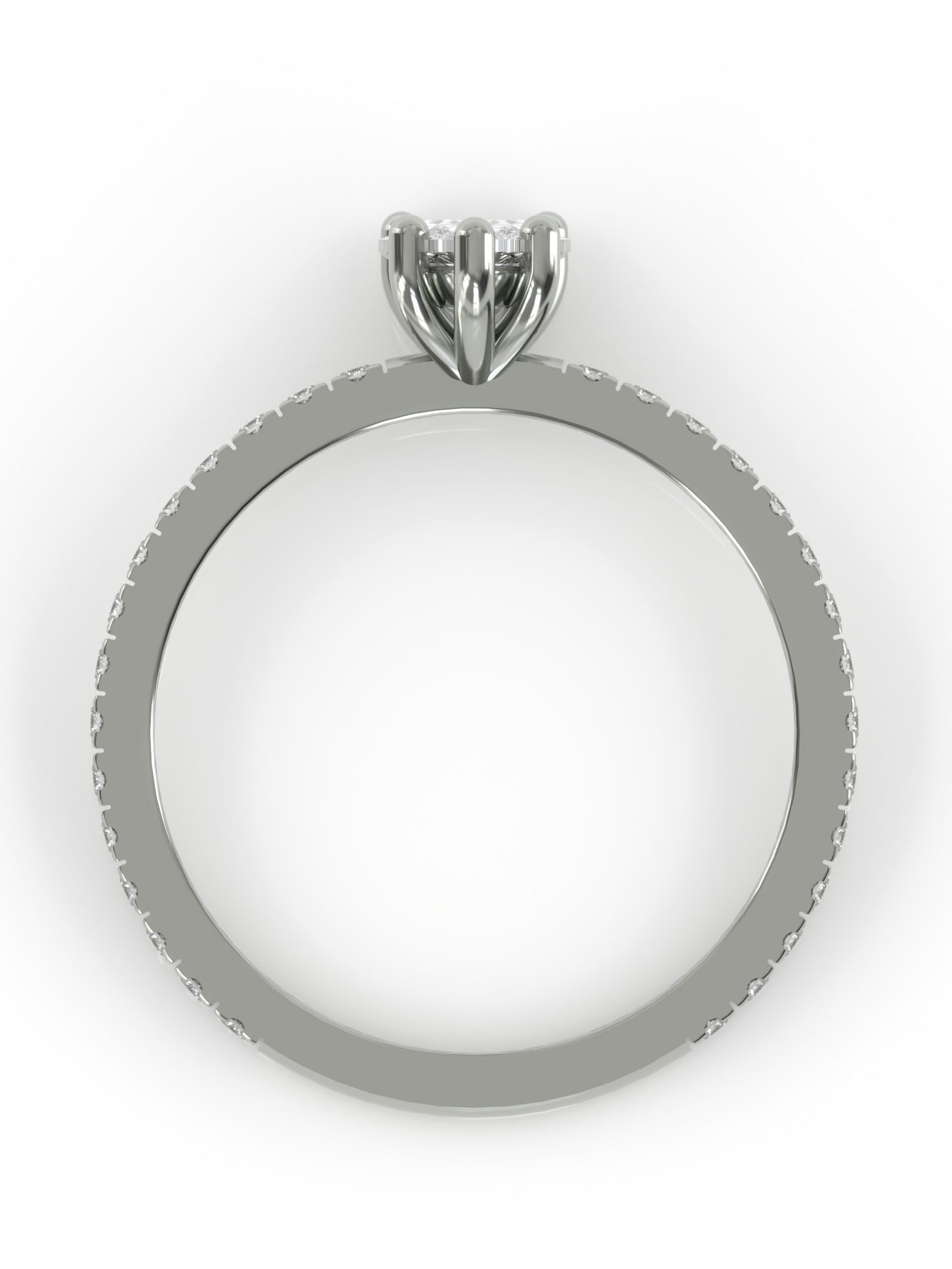 Pear solitaire engagament ring with pave band - platinum