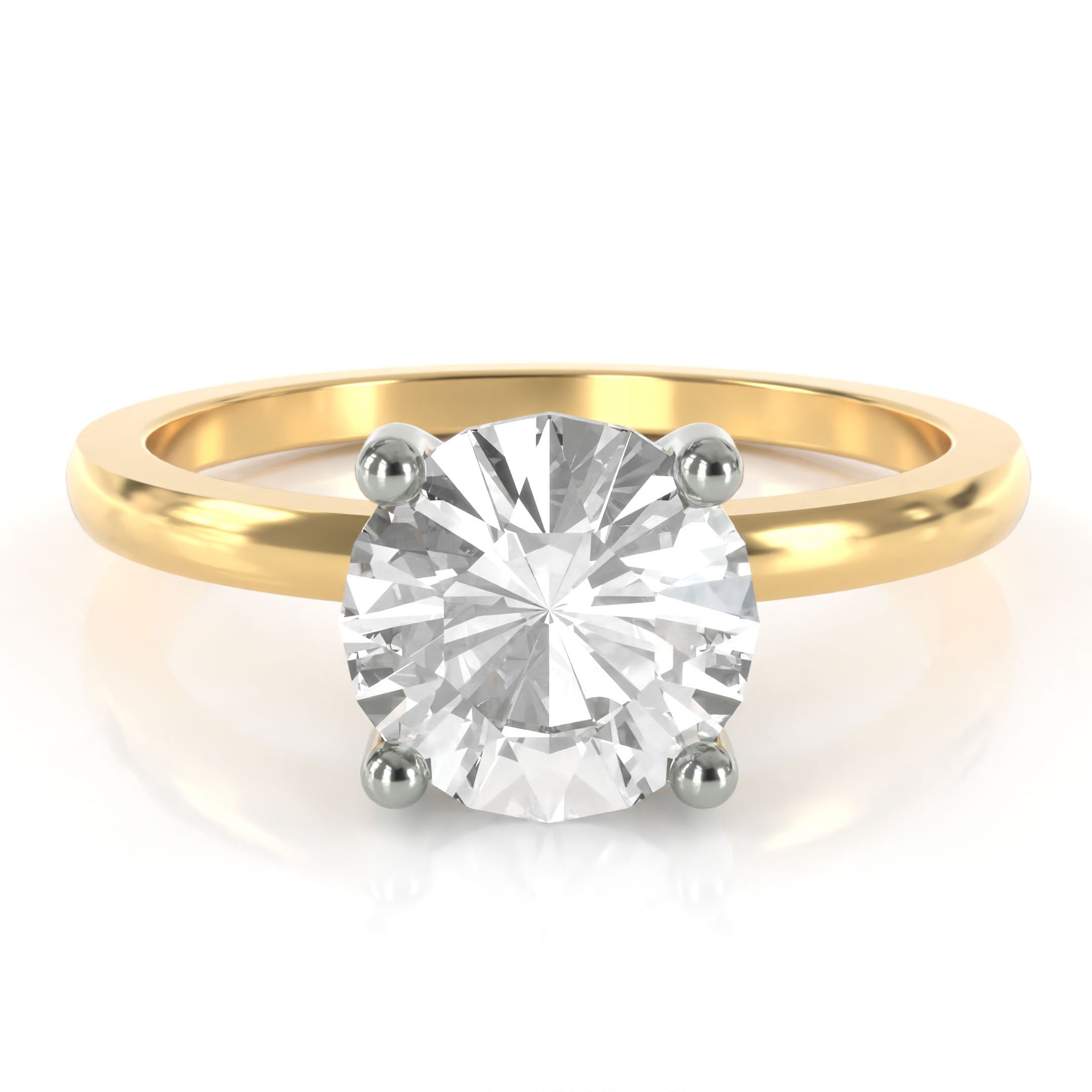 Round solitaire engagement ring - 18-karat yellow gold with platinum prongs