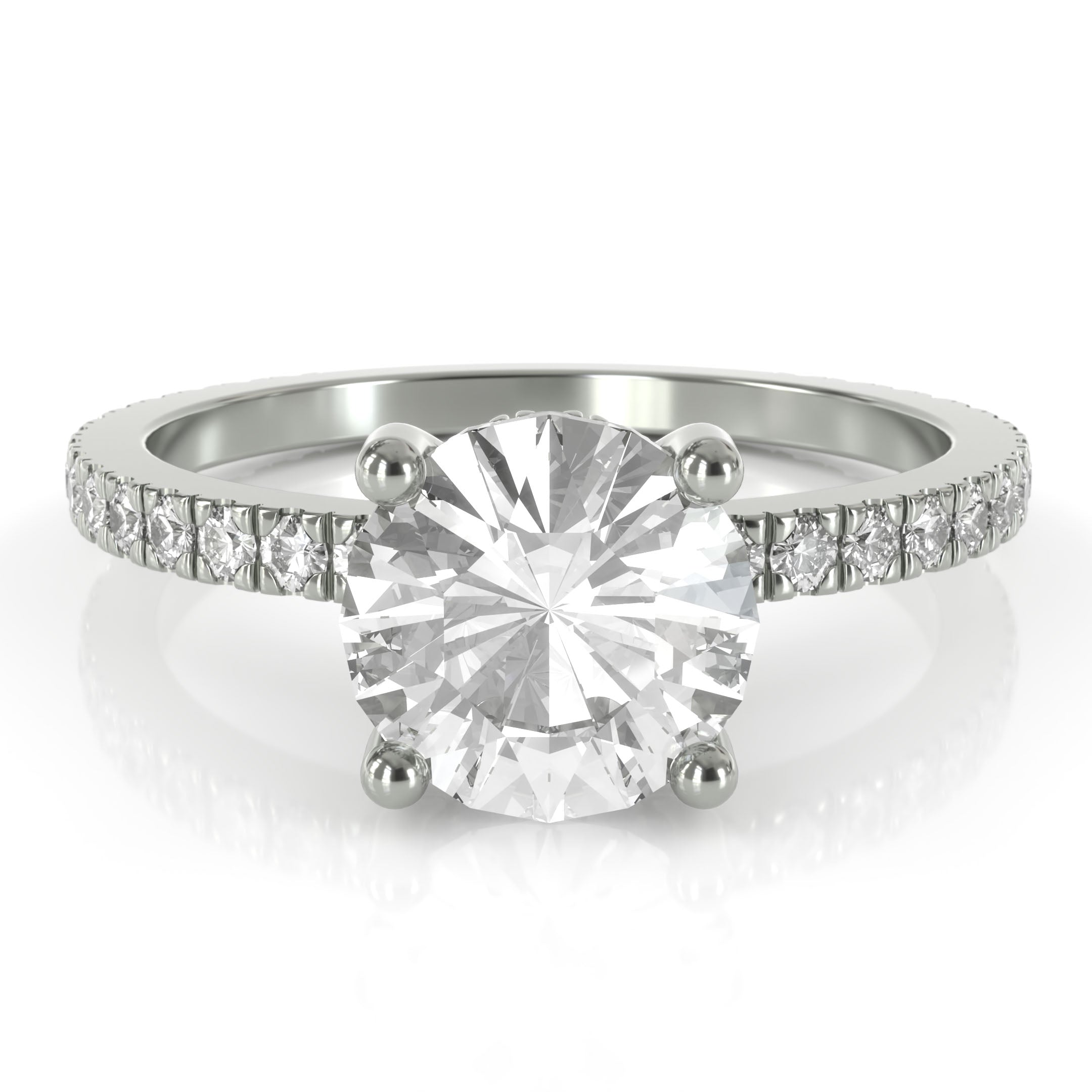 Round solitaire engagement ring with pave band - platinum