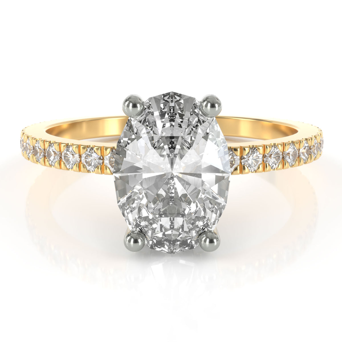 Oval solitaire engagement ring with pave band 18-karat gold with pla