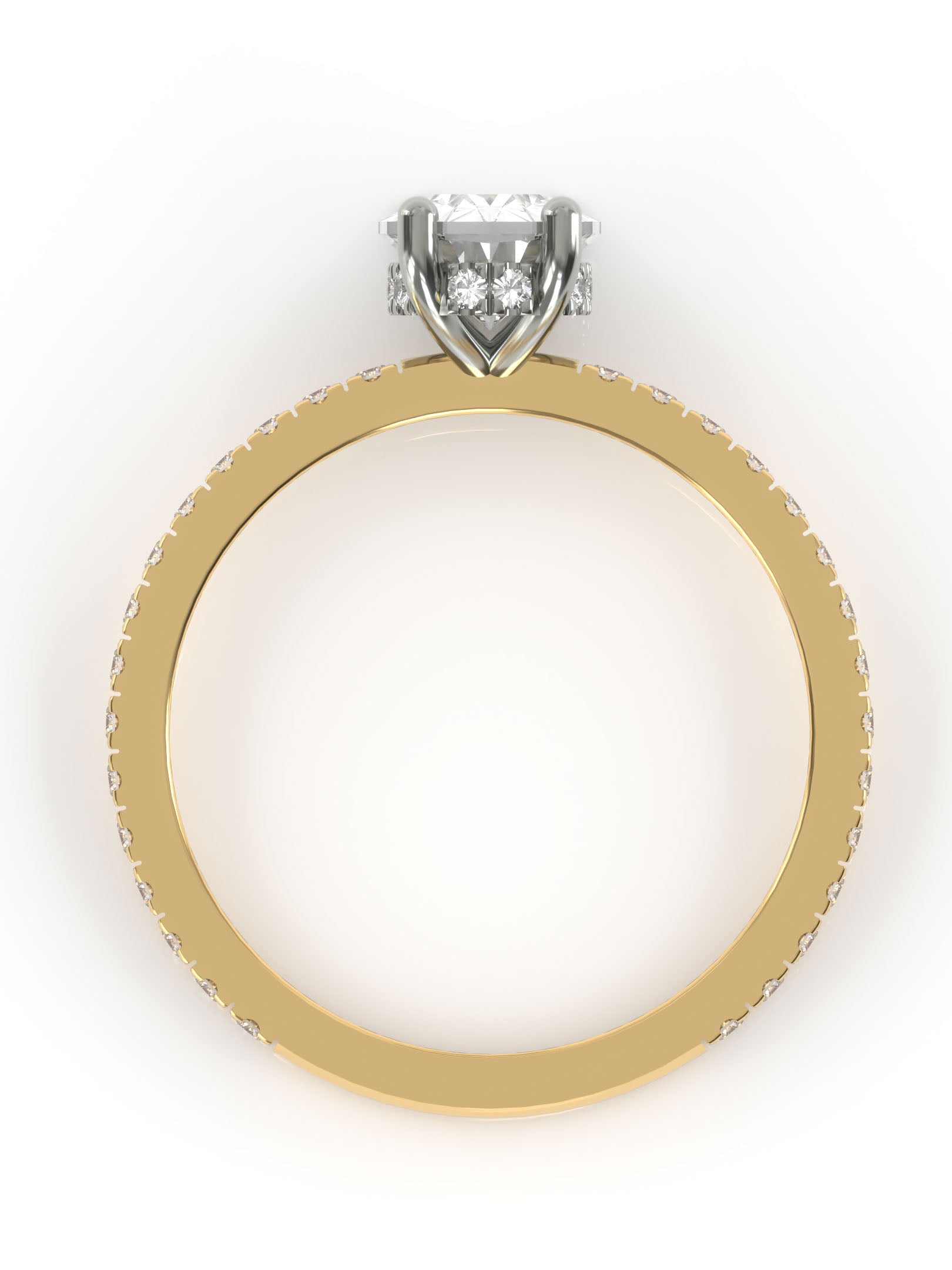 Ovaali solitaire sormus sivukivillä - 18k keltakulta & platinaistutus