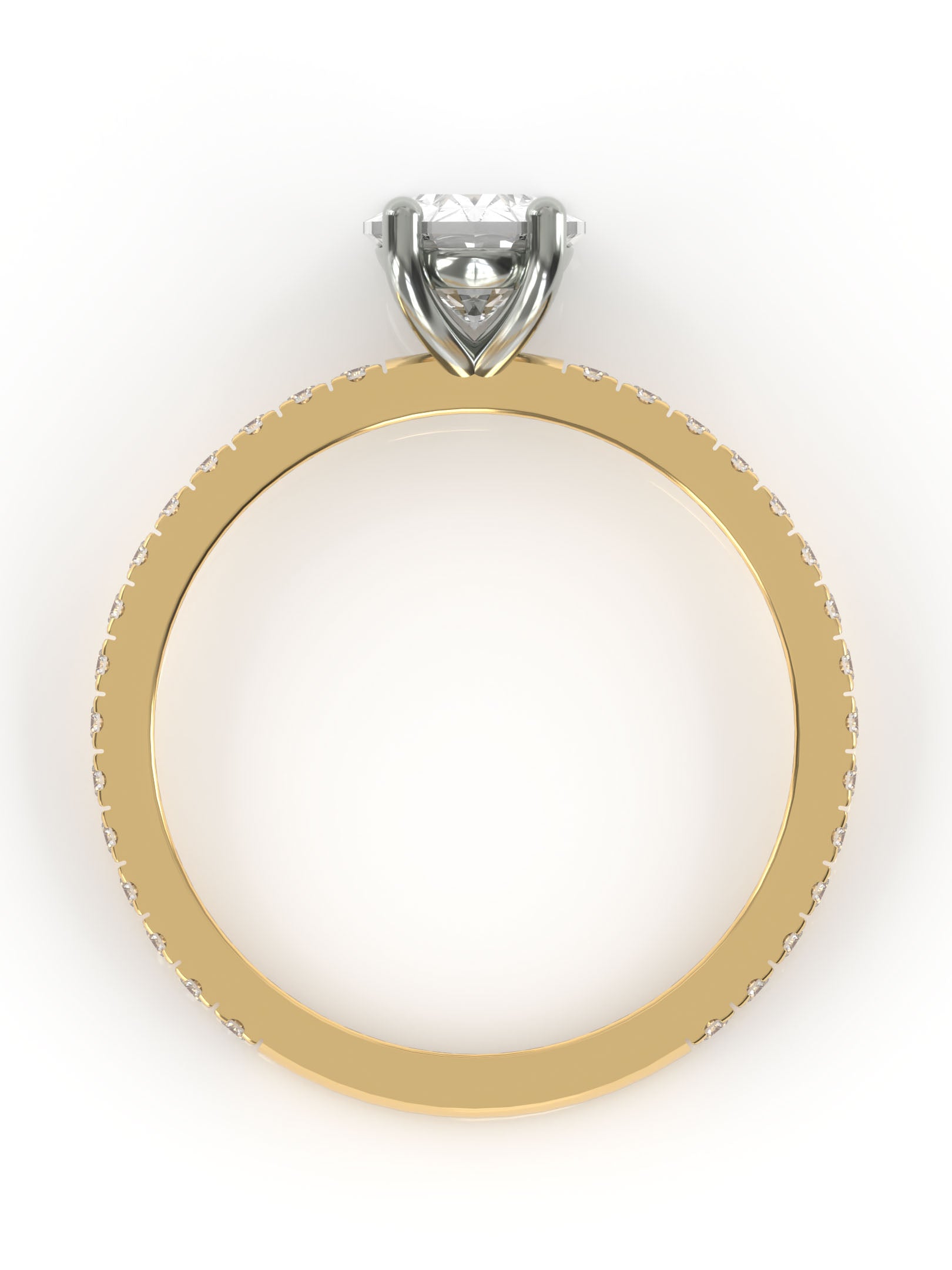 Ovaali solitaire sormus sivukivillä - 18k keltakulta & platinaistutus