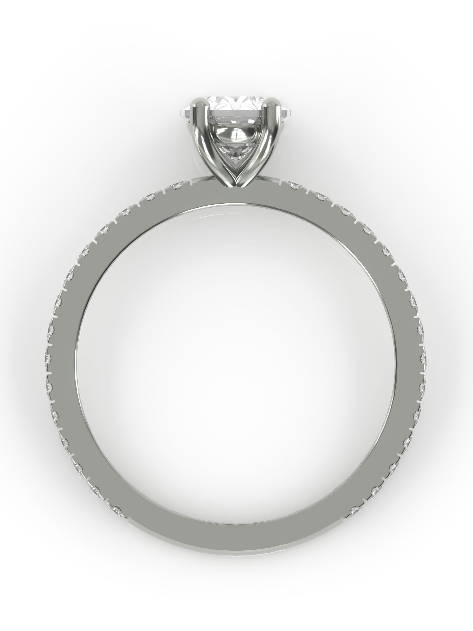 Ovaali solitaire kihlasormus sivukivillä - platinaa