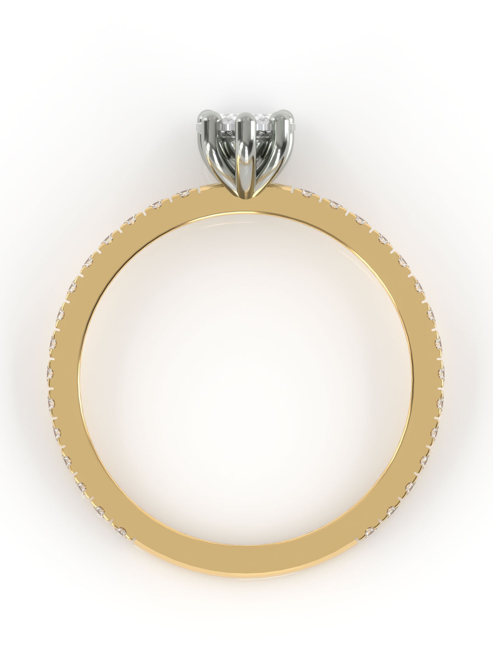 Pisara solitaire kihlasormus sivukivillä - 18k keltakulta & platinaistutus