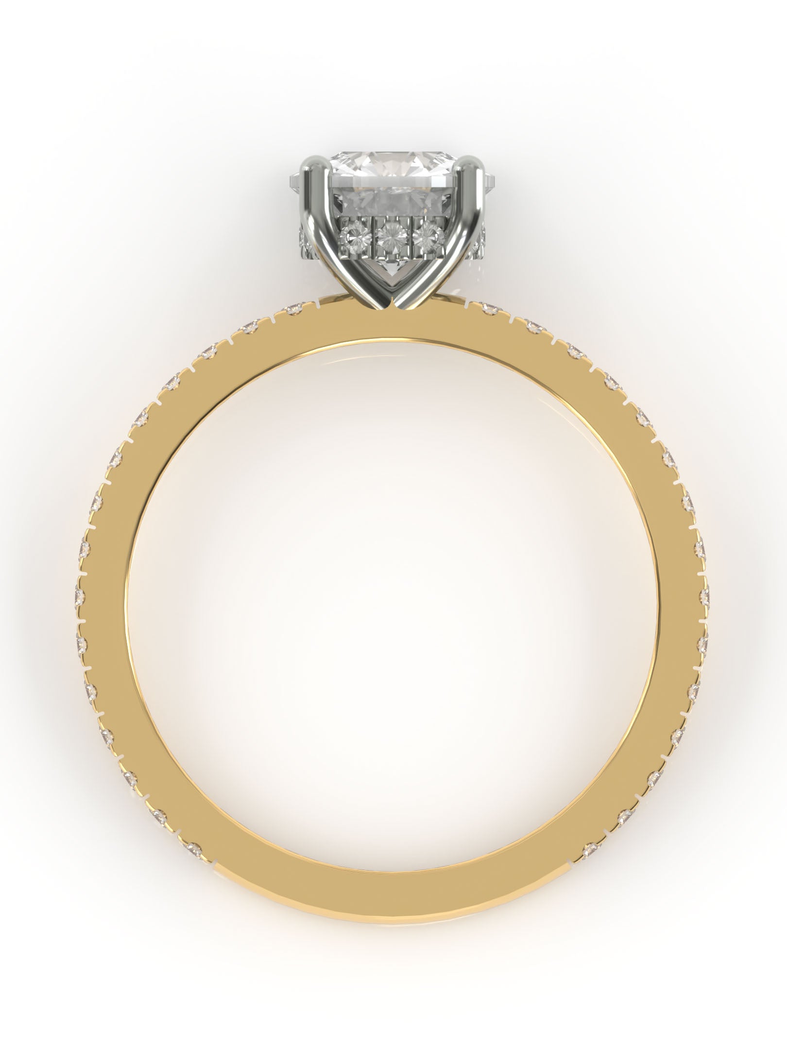 Round solitaire engagement ring with pave band - 18-karat gold with platinum prongs