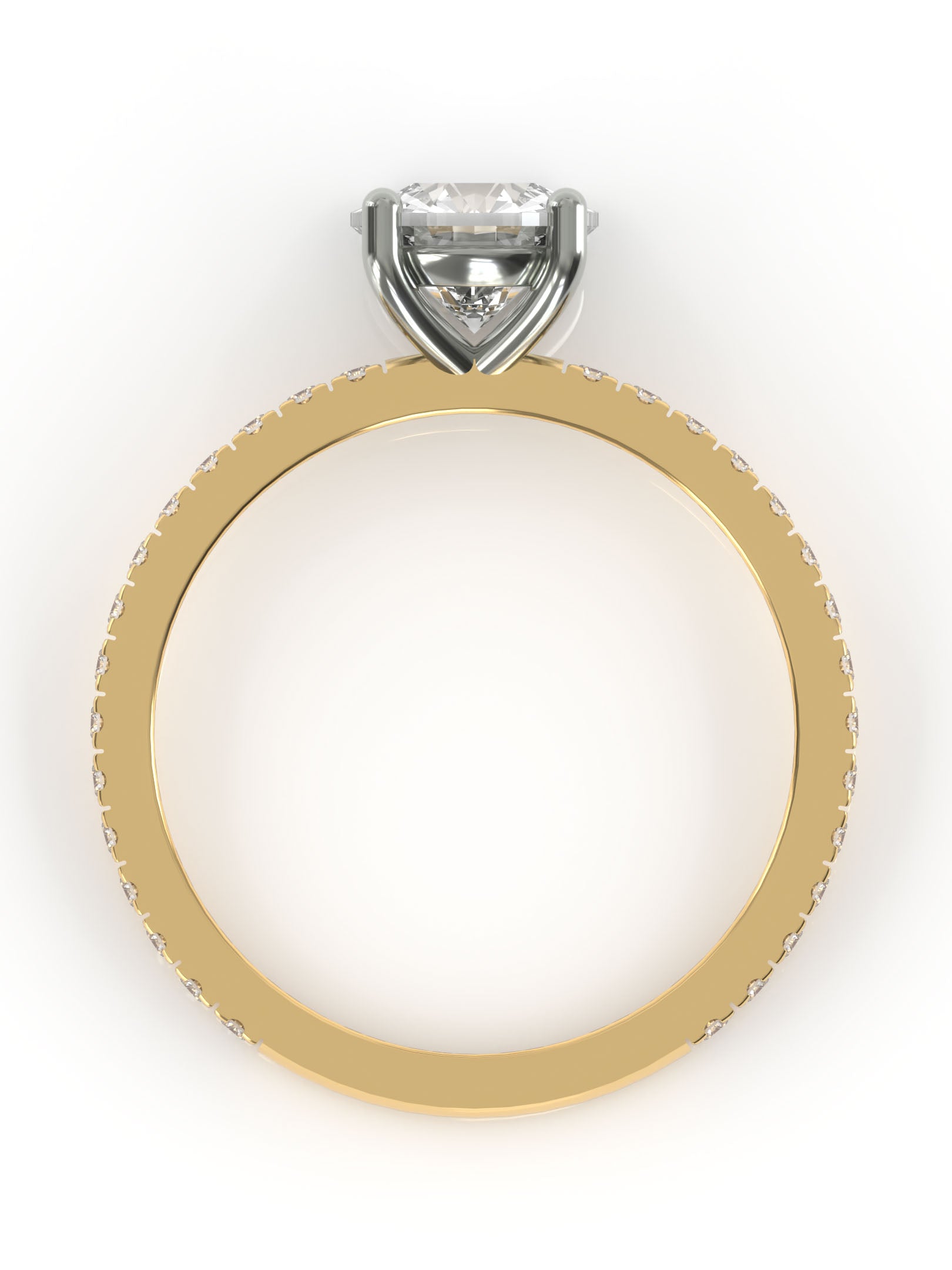 Pyöreä solitaire kihlasormus sivukivillä - 18k keltakulta & platinaistutus