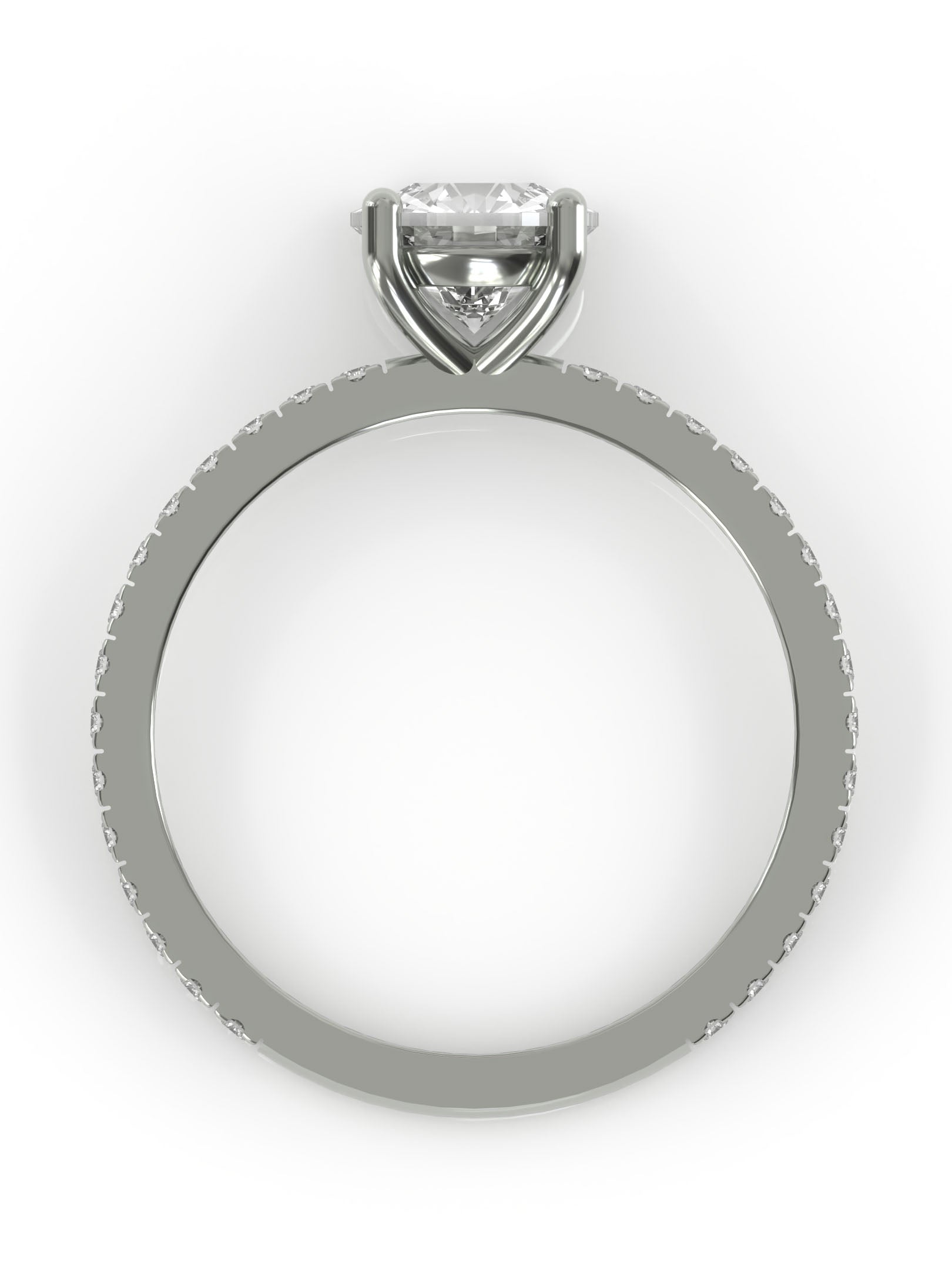 Round solitaire engagement ring with pave band - platinum
