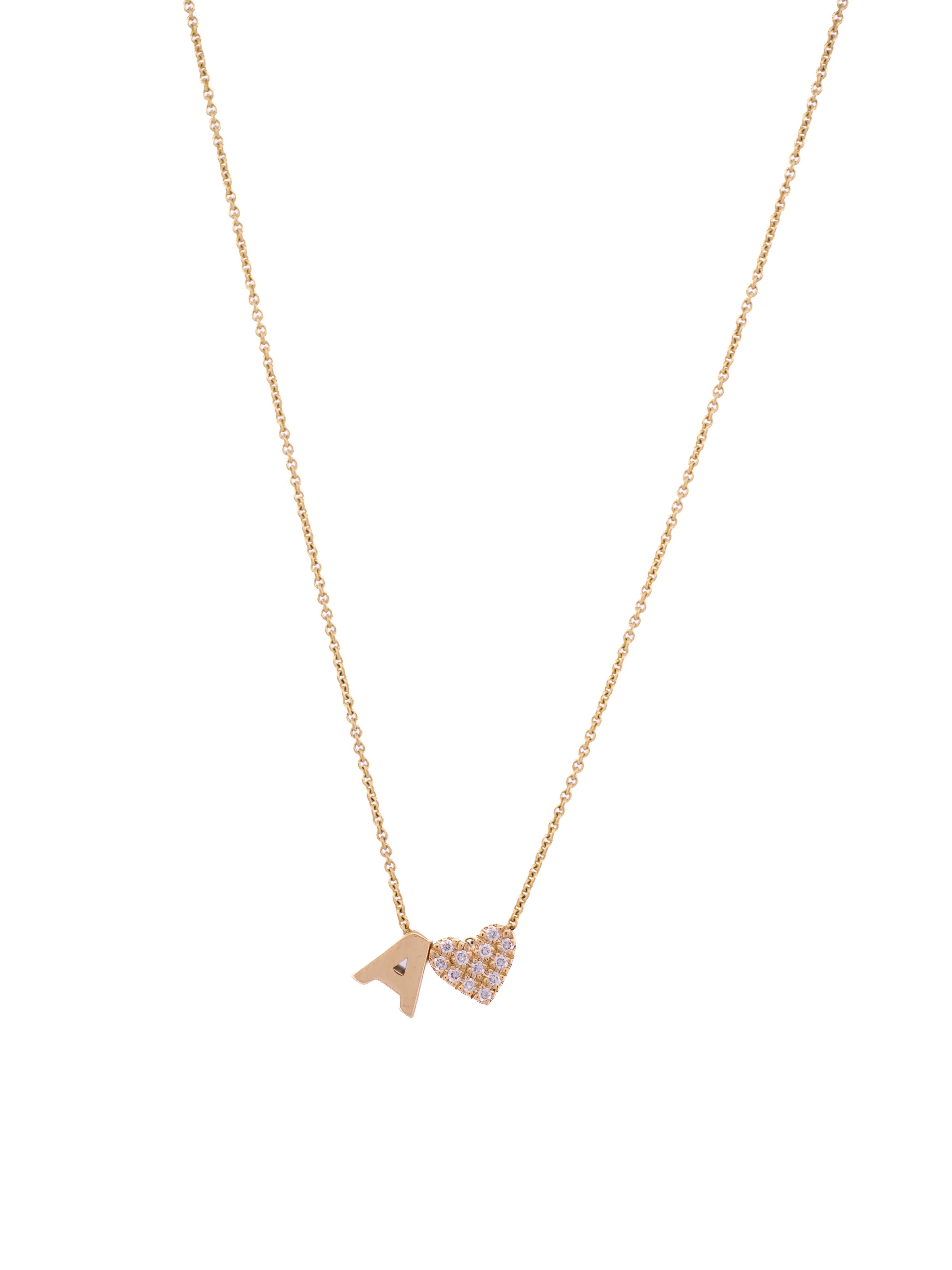 18-karat gold letter necklace with one gold letter and one diamond symbol